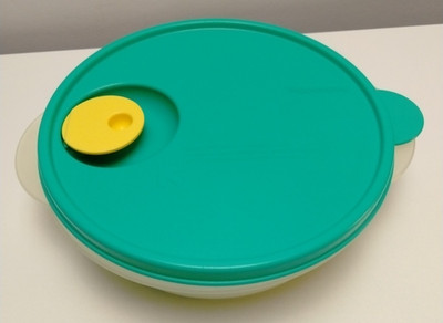 Tupperware CrystalWave Plus Round Bowl 1L 4 25 Cup Teal Yellow Vented Lid