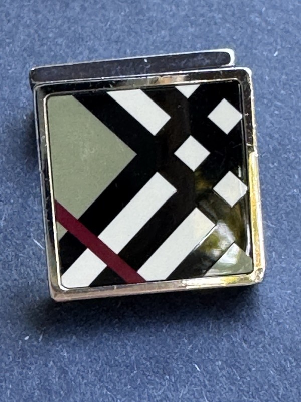 Single Auth Burberry Check Square Cufflink multicolor&Silver (only 1)