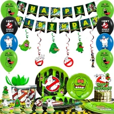 117 Pcs Ghostbusters Party Decoration Balloons Tableware Plates Tablecloth 
