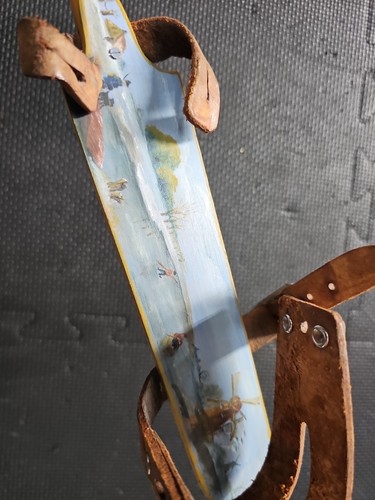 1800s Wooden Leather Ice Skate With Hand Painted Art On It - Picture 5 of 9