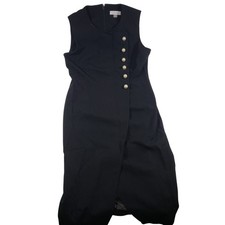 Calvin Klein Black Sleeveless Sheath Dress Pearl Button Detail Size 4