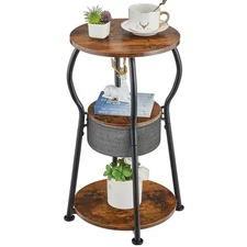 Small Round Side Table with Storage Bag, 3-Tier Accent Round End Table with F...