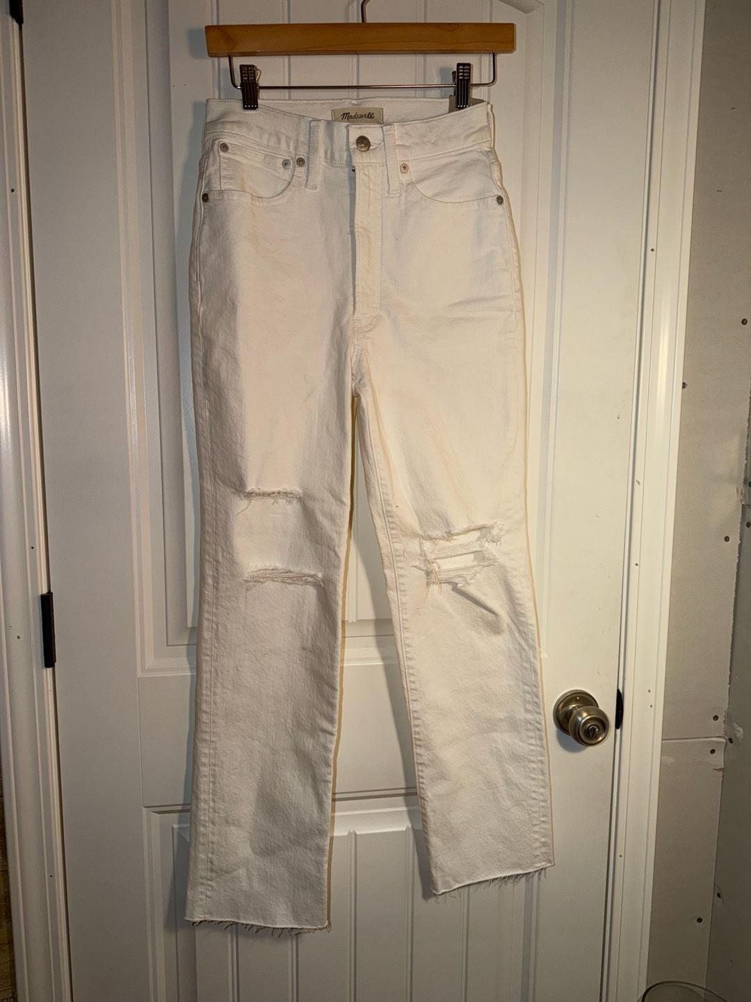 Madewell Perfect Vintage Straight Jeans 🤍 White Distressed High Rise Raw Hem, photo 2