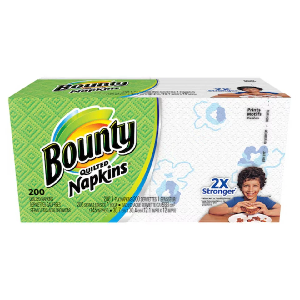 Bounty Quilted Napkins 1-Ply 200 Sheet/Pack Printed, 12 Boxes (Pkg may Vary) - Image 2 of 4