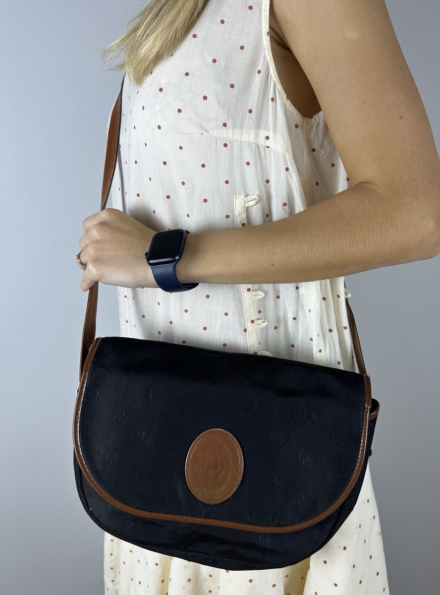 Christian Dior Vintage Crossbody Bag Trotter Logo Black Canvas