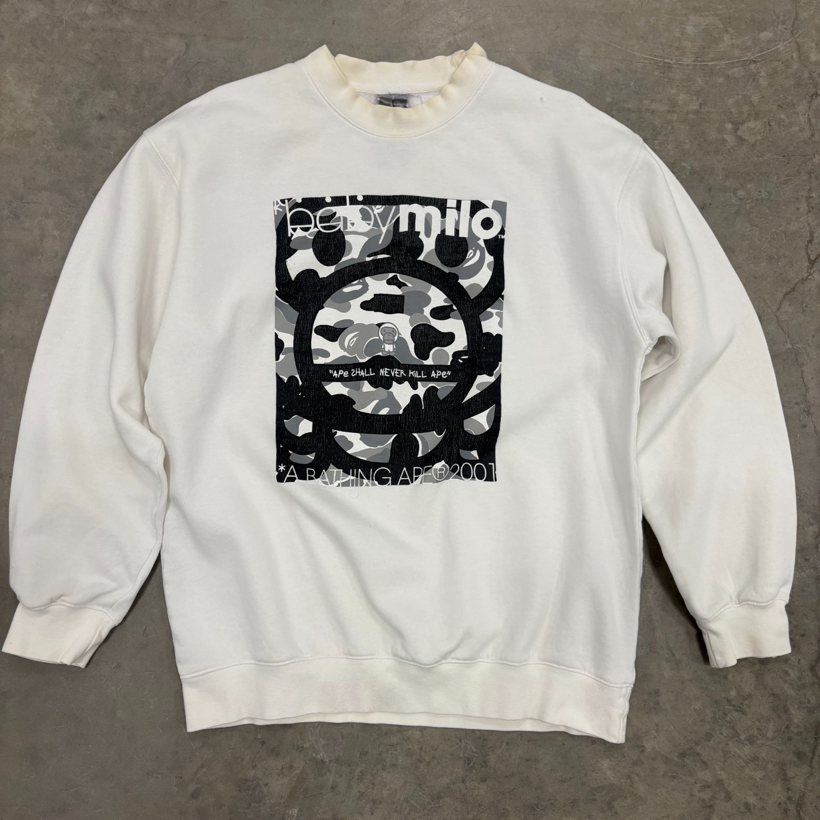 Vintage 2001 Baby Milo BAPE Bathing Ape Camo Box Print RARE - Sweatshirt Crew L