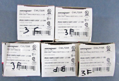 Arrow Hart CWL720R (4) Plus CWL715R (1) Grounded Single Receptacle Lot of 5