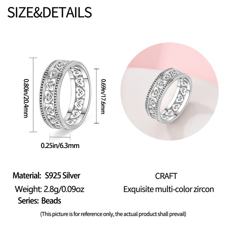 KUNSIR 925 Sterling Silver Vintage Hollow Heart Ring Women Band Wedding Rings