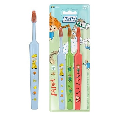 TePe Kinderzahnbürste Extra Soft 3er Set, bunte weiche Borsten, Zahnpflege