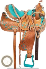 Western Barrel Leather Horse Saddle Full Tack Set. Size-10"-18" inch