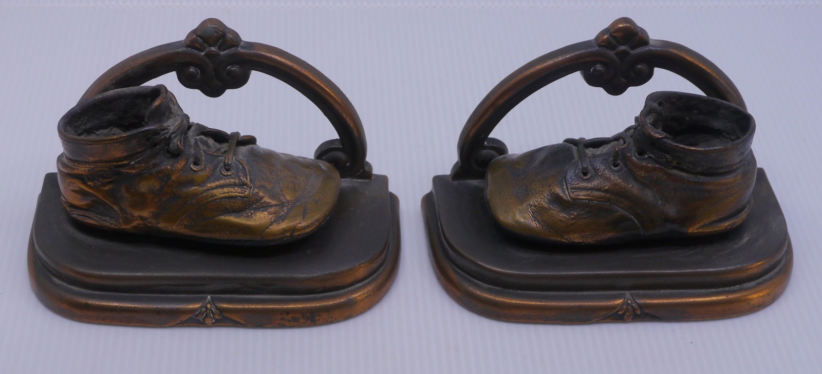 VINTAGE BRONZED? METAL BABY SHOE BOOKENDS, RETRO DECORATION