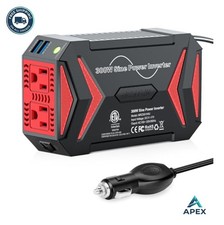 Pure Sine Wave Power Inverter 300W 12V DC to 110V AC 2 Outlet 2 USB Car Adapter