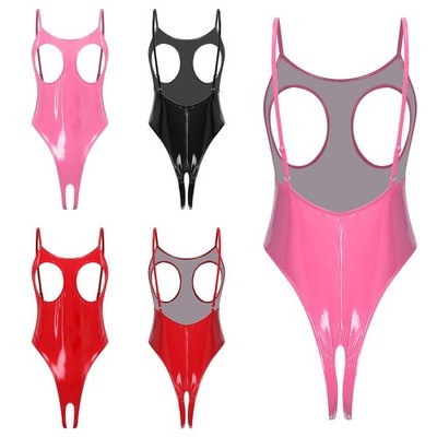 iiniim Damen Wetlook Catsuit Lack Leder Dessous Unterwäsche Stringbody Catsuit