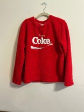 Enjoy Coke Sherpa Fleece Pullover Sweatshirt Embroidered Logo Red Sz L  12-14 