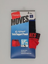 Hanes Moves X Temp Trunks Mens Large 2 Pack Total Support Pouch Black Red