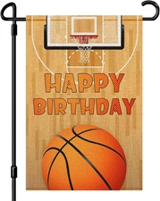 Basketball Happy Birthday Garden Flag, Boys Girls Adults Birthday Party Yard Sig