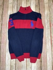 Polo Ralph Lauren Big Pony Sweater Full Zip Boys Large Red/ Navy Blue Cotton 3