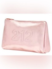 Carolina Herrera 212 Rose Gold Embossed Pink Cosmetic Bag Clutch New Metallic