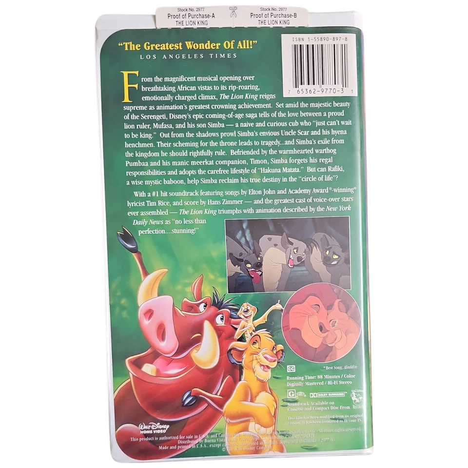 The Lion King VHS, 1995 Disney Black Diamond VHS Rare 1st edition - Image 3 of 4