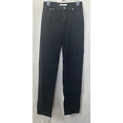 NA-KD Scandi Side Slit Denim Jeans Black High Rise Straight Leg Sz. US 27 EU 36