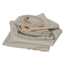 Lot Of VTG Linens Embroidery Lace Round Tablecloths, Tea Towels, Table Runners