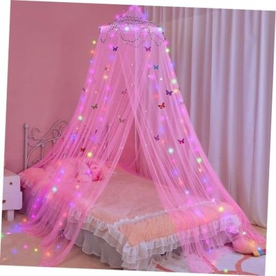 Bed Canopy for Girls Room with LED Light Kids Toddler Bedroom Decor | Hot Pink