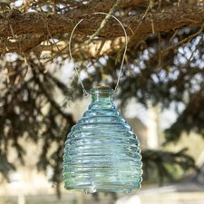 Blue Glass Beehive Hanging Wasp Trap Embossed Garden Fly Bug Catcher Honey Pot