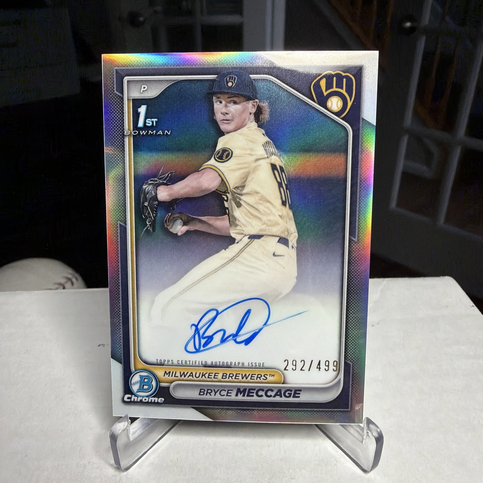 2024 Bowman Draft BRYCE MECCAGE 1st Chrome Auto Refractor  #292/499 Brewers