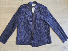 NWT CHICO'S Women Purple Plumage Burnout Semi-Sheer Open Front Jacket Size 3