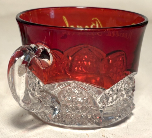 3 Antique 1905 REVERE BEACH SOUVENIR RUBY RED GLASS Souvenir Sugar Creamer Cup? - Picture 7 of 9