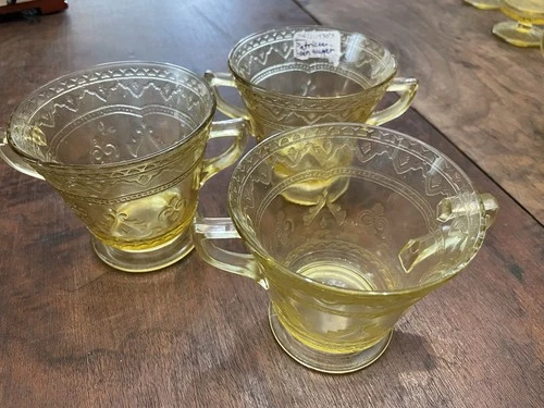 5 Piece Federal Amber Patrician Spoke Creamer Sugar Bowls & Lid Depression Glass