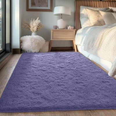 Teppich Hochflor 150x240cm Grau Lila rutschfest weicher Shaggy Kuschelig
