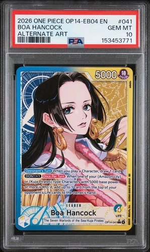 2026 ONE PIECE OP14 #041 AZURE SEA'S SEVEN BOA HANCOCK ALT ART LEADER PSA 10