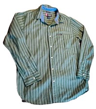 Chaps Dress Shirt Mens L Large Green Striped Easy Care Long Sleeve