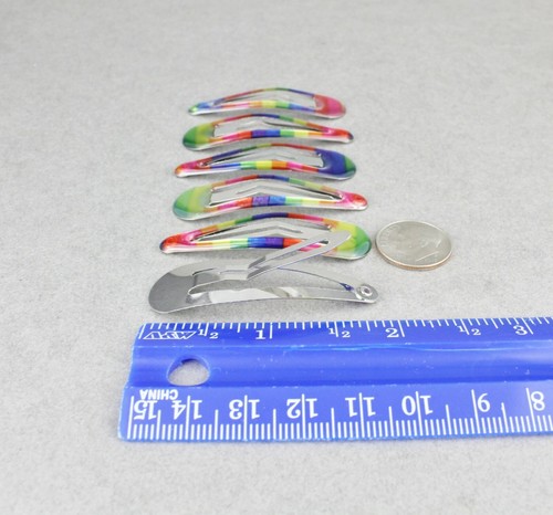6 snap barrettes rainbow stripe painted metal hair clip 1 7/8" long tic tak - Picture 6 of 7