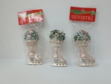 Silvestri Victorian High Top Ladies Shoe Ice Skate Ornaments Roses Lot of 3 Pink