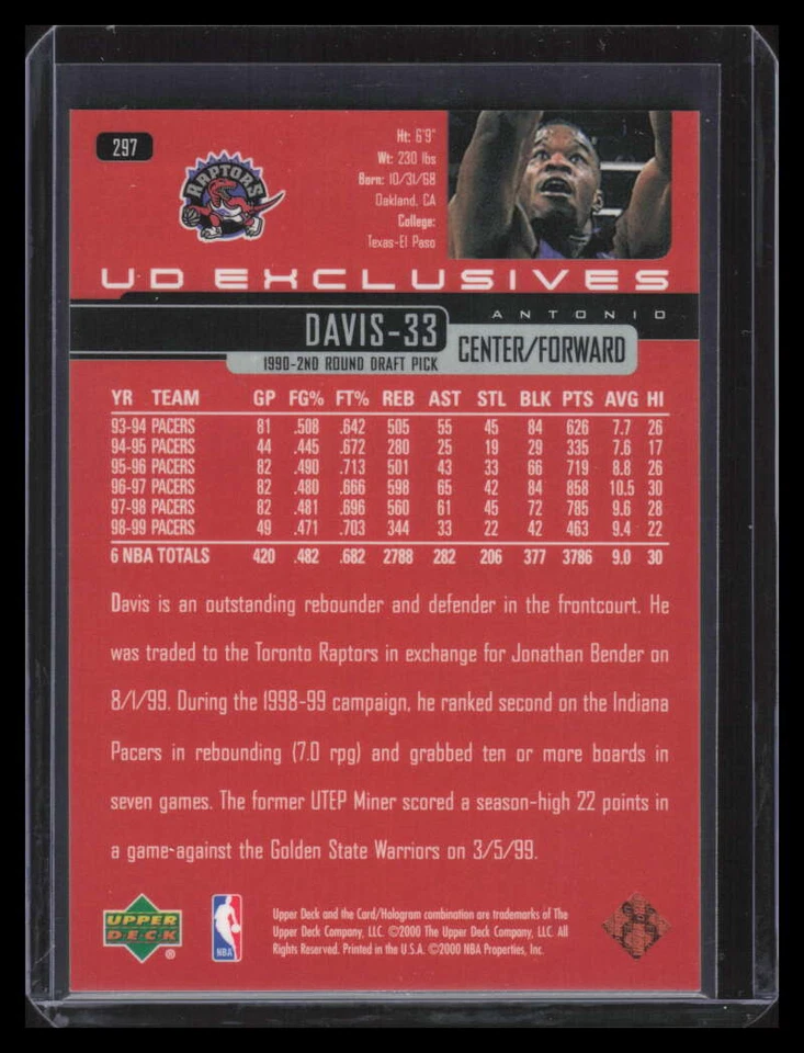 1999-00 Upper Deck Bronze 297 Antonio Davis 23/100 - Image 2 of 2