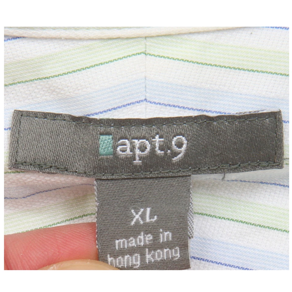 Apt. Camisa de Vestir 9 Rayas Manga Larga XL Hombre X-Grande Top Blanco Azul Verde P116 Foto 4 de 4