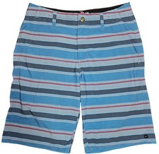Quicksilver Boardshorts Men 30 Blue Gray Stripe Quick Dry Lightweight Surf Beach
