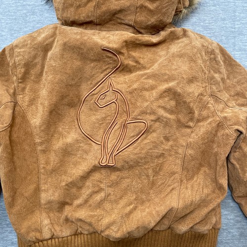 Y2K VTG Baby Phat Leather Jacket Women M Brown Suede Faux Fur Hooded Embroidered