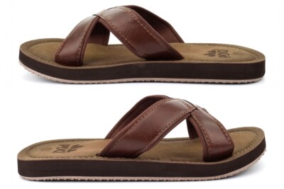 Herren Weite Passform Sandalen Strand Flip Flops Crossover Pantolette Sandaletten Lederoptik