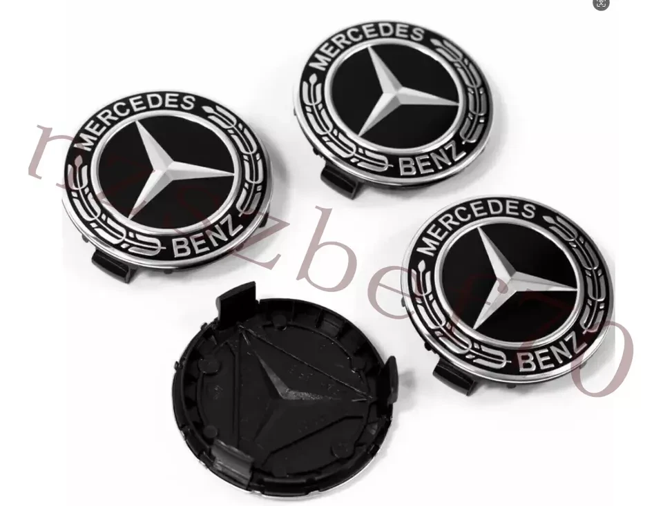Cubierta de llanta negra Mercedes Benz 75 mm 4 piezas tapacubos emblema insignia Foto 2 de 4