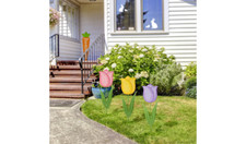 Glitzhome Easter Yard Signs Decorations Outdoor 3 Pack 24" H Metal Happy Easter