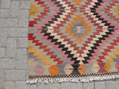 3x5 Turkish Orange Large Kilim Rug – Handmade wool kilim Rugs for Living room - Picture 5 of 10