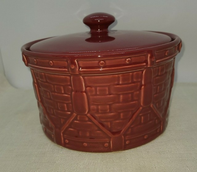 Longaberger Pottery Woven Traditions Red Sugar Bowl w/Lid eBay