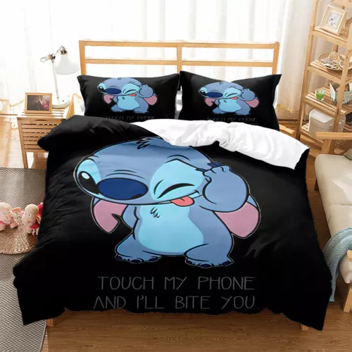 Cute Lilo & Stitch Duvet Cover Pillowcase 3-Piece Bedding Set Stitch Pillow Case - Picture 6 of 26
