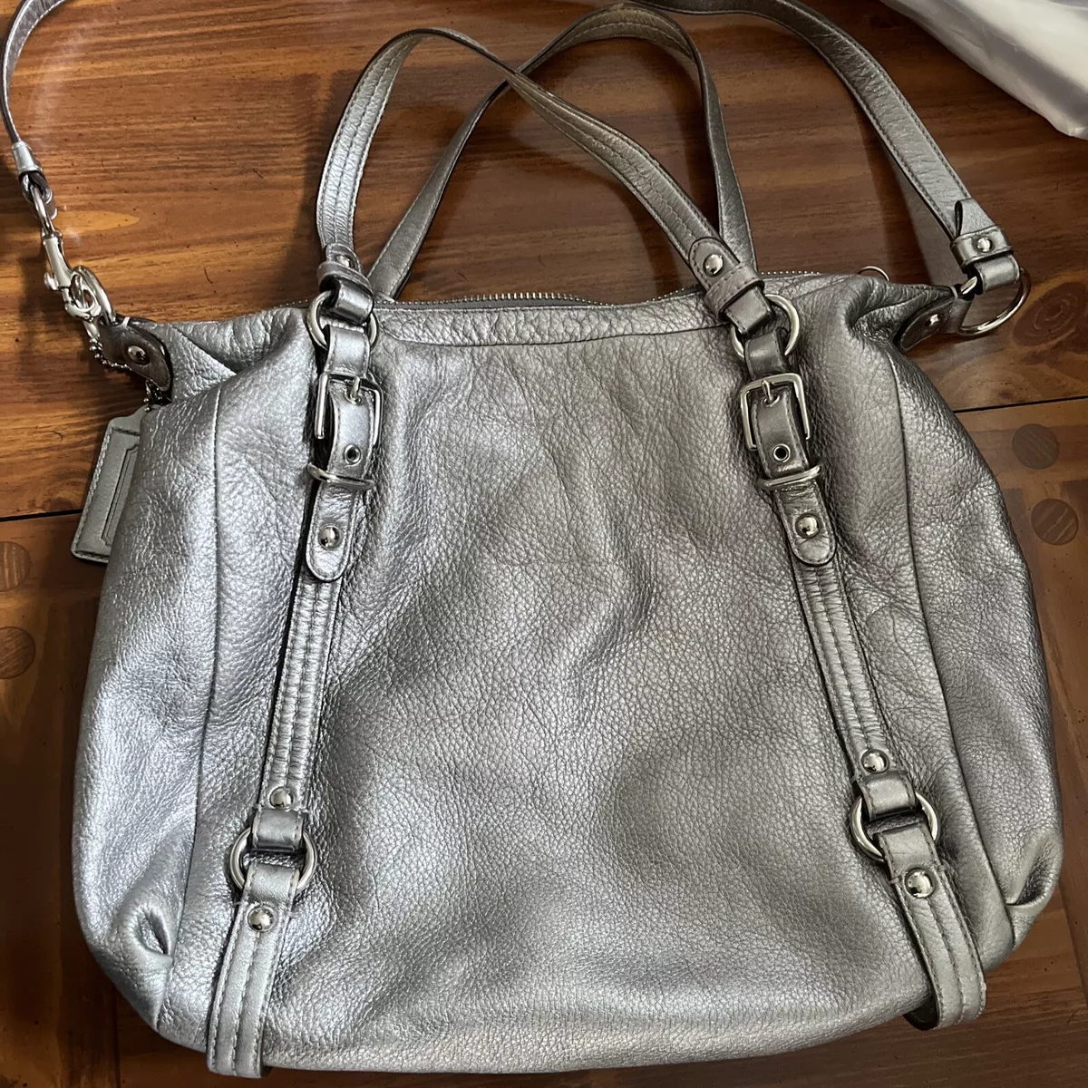 Coach Alexandra Metallic Silver Leather Tote Shoulder Bag Purse 15273 RARE 2 Way