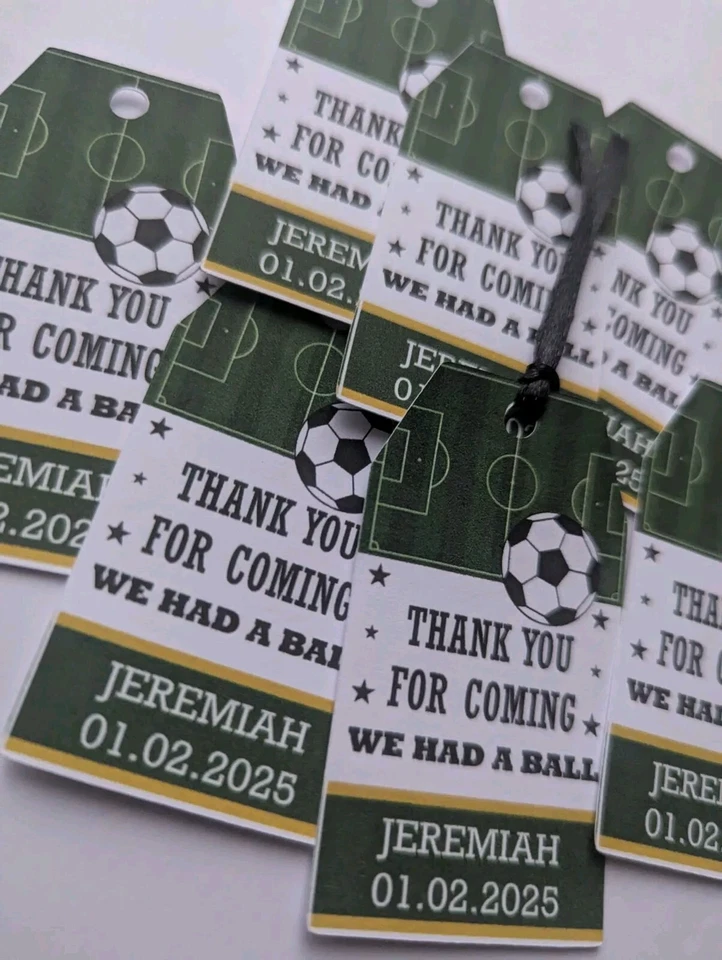 Pack de 10 etiquetas personalizadas para bolsa de fiesta de fútbol tarjeta de agradecimiento Foto 4 de 4