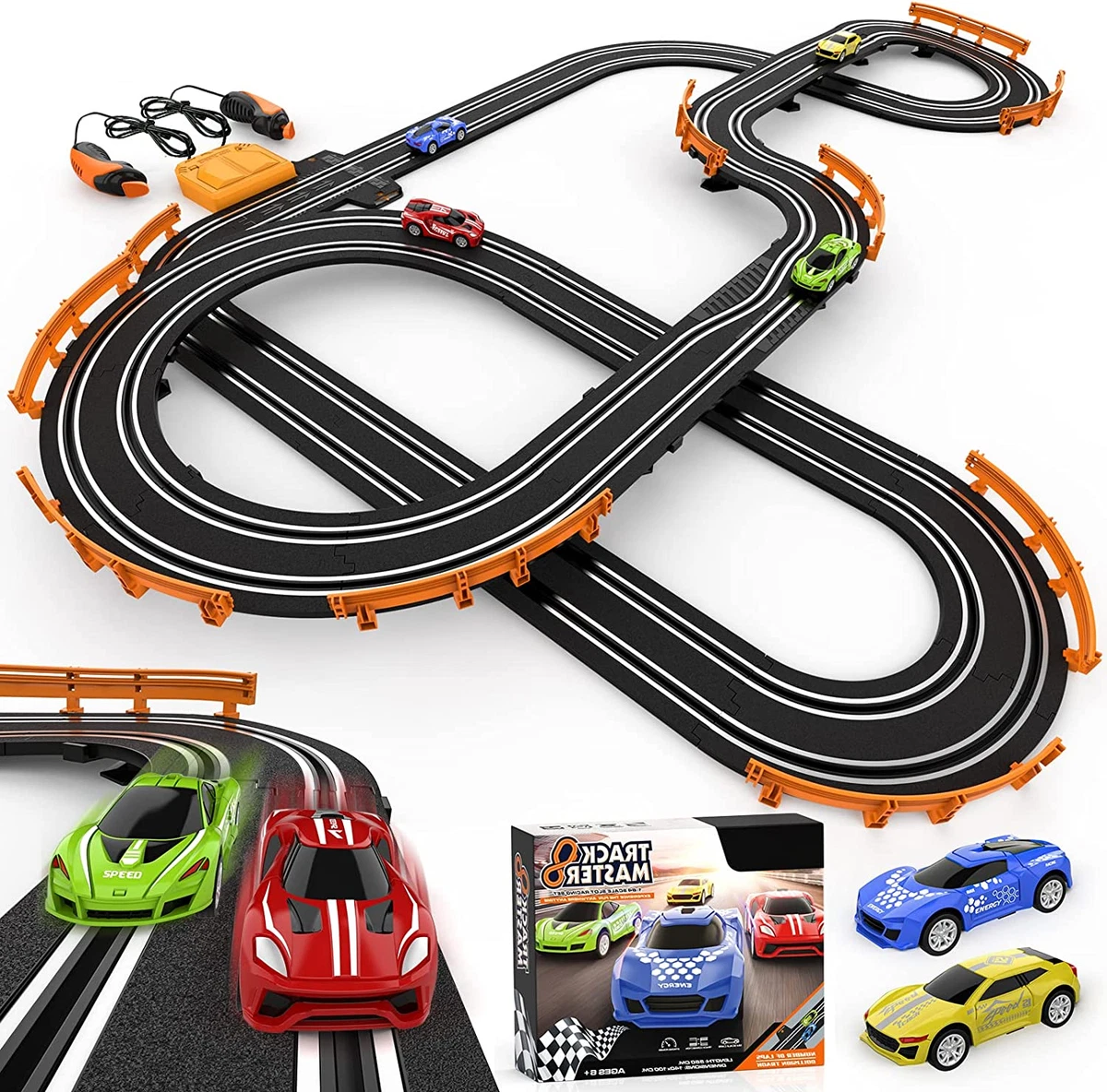 Slot Car Race Track Sets with 4 High Speed Slot Cars Battery or