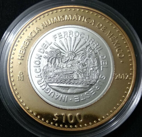 MEXICO 2012 $100 "1950 Southeastern railroad" dsn. Heritage series proof coin, s